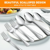 Walchoice 24-Piece Forks and Spoons Set, Stainless Steel Silverware Set For Home, Metal Eating Tableware, Elegant Scalloped Edge & Mirror Polished